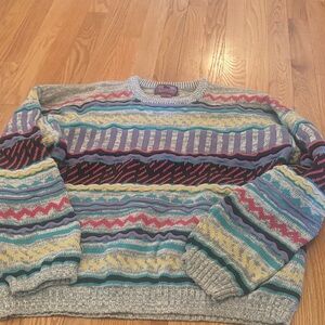 Vintage 1990s Concrete Mix 3D Colored Cable Knit Crewneck Sweater